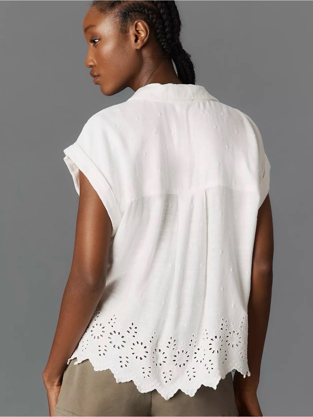 cloth & stone White Eyelet Hem Sleeveless Button-Up Blouse - Picture 4 of 8